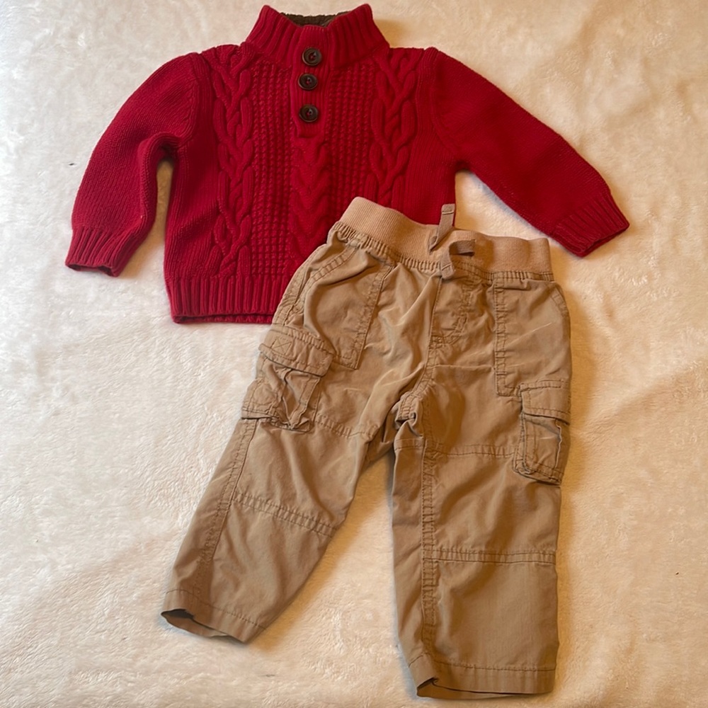 🎄 Cherokee Cable Knit Sweater & Khaki Pants